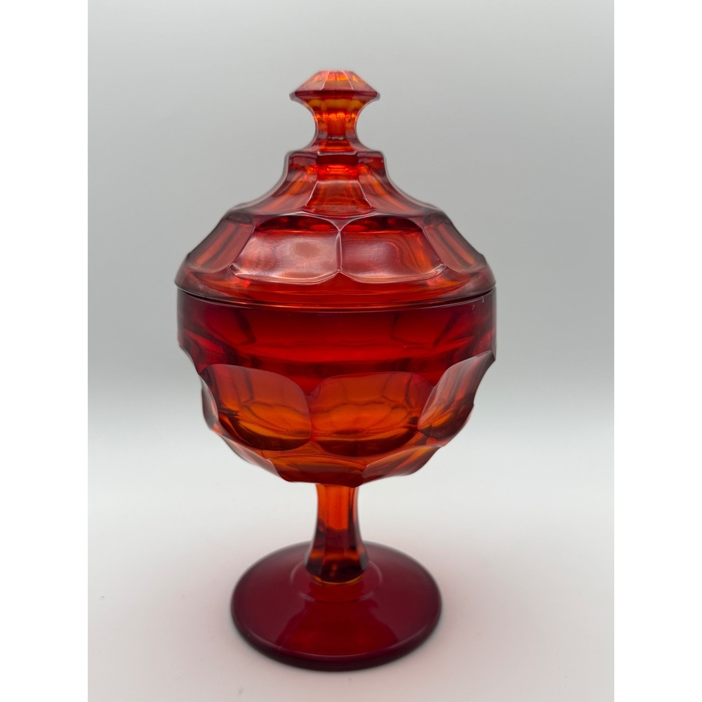 Vtg Westmoreland Amberina Glass Candy Dish Lidded Compote Red Orange UV Glows‎